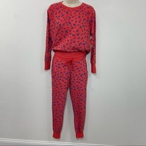 Anthropologie Sundry Leopard Cuff top Sweatpant XS Set Lounge Spotted Joggers.